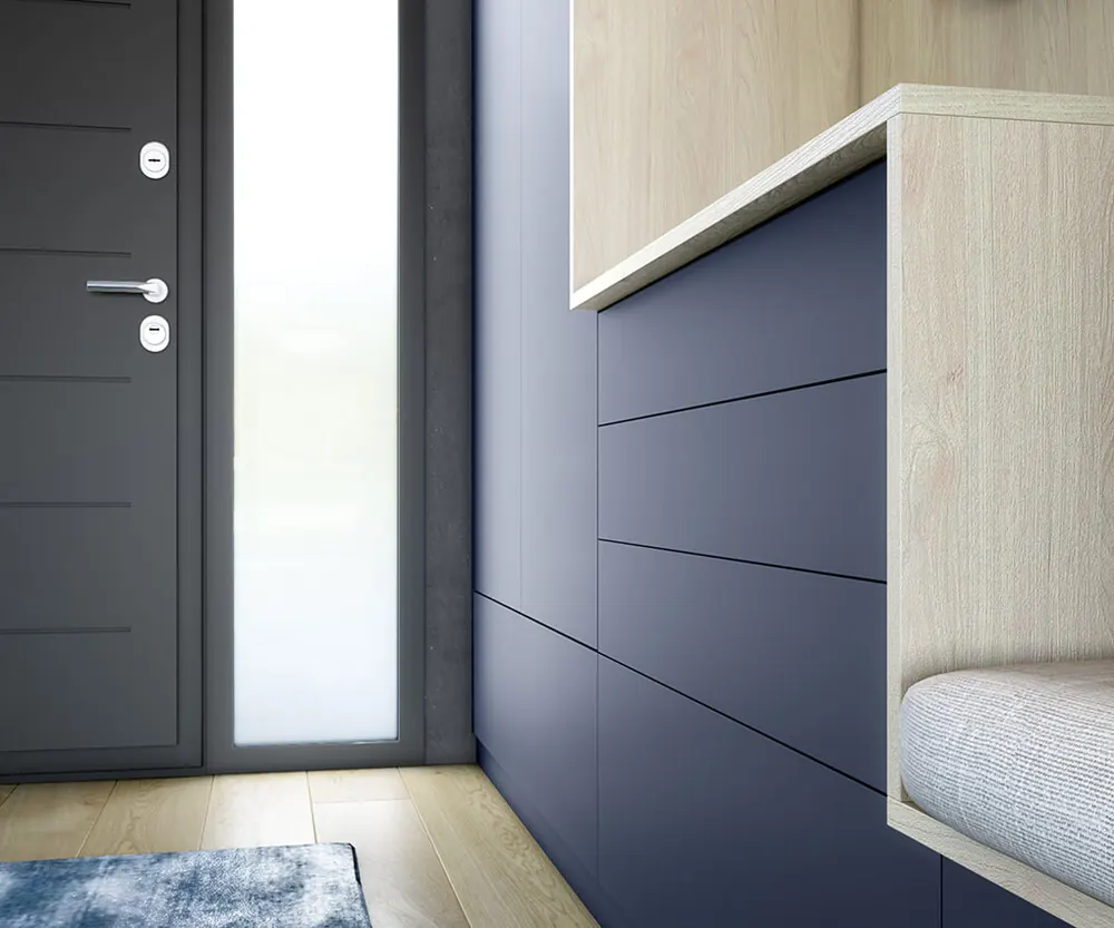 Entrée sur mesure vestiaire sur mesure — décor bois, aménagé par Gitter à Hagondange (gammes Portéa)