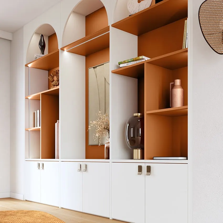 Salon sur mesure meuble TV — décor bois, aménagé par Gitter à Hagondange (gammes Portéa)