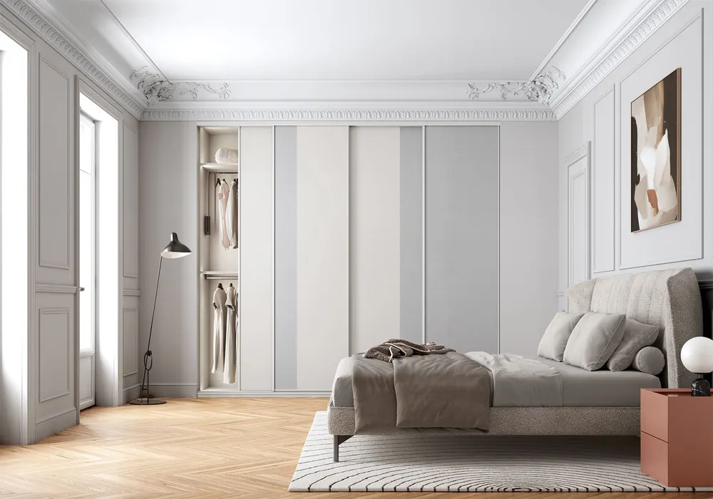 Chambre sur mesure dressing d'angle — décor bois, aménagé par Gitter à Hagondange (gammes Portéa)