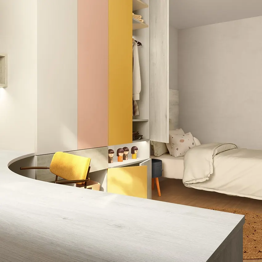 Chambre sur mesure dressing ouvert — finition chêne, aménagé par Gitter à Hagondange (gammes Portéa)