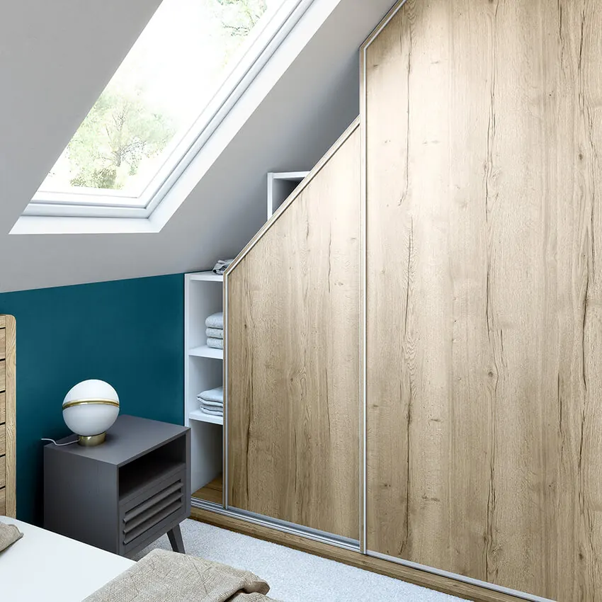Chambre sur mesure dressing sous pente — laqué mat, aménagé par Gitter à Hagondange (gammes Portéa)