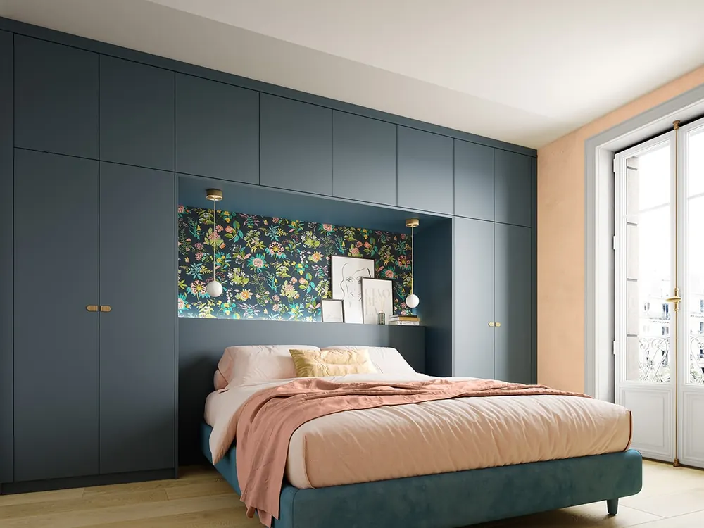 Chambre sur mesure tête de lit aménagée — finition chêne, aménagé par Gitter à Hagondange (gammes Portéa)