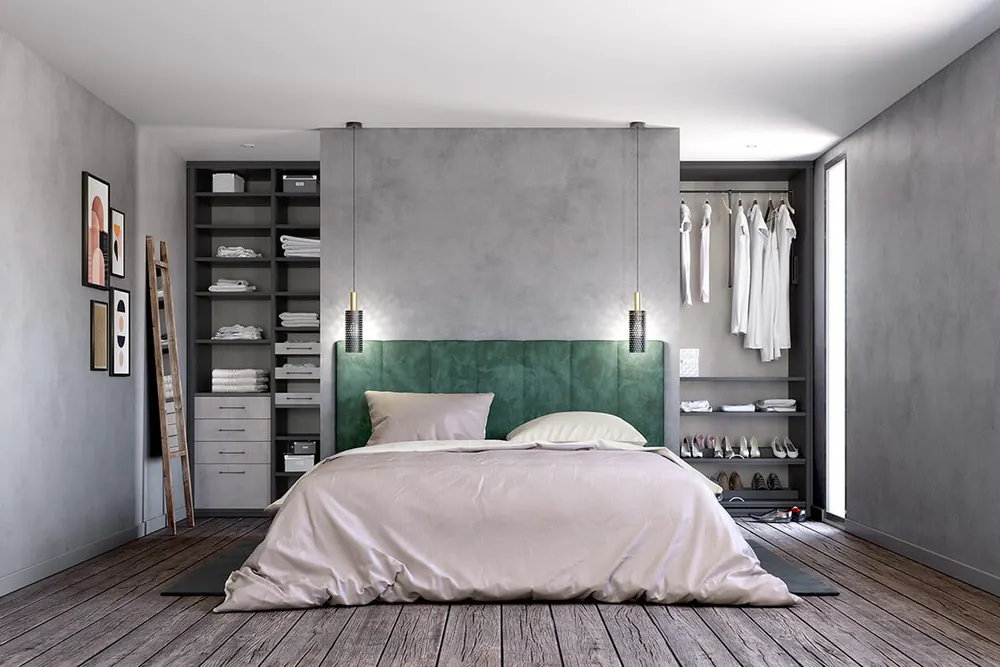 Chambre sur mesure dressing ouvert — décor Fenix®, aménagé par Gitter à Hagondange (gammes Portéa)