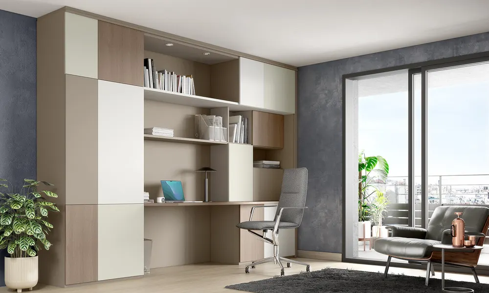 Bureau sur mesure bibliothèque de bureau — décor bois, aménagé par Gitter à Hagondange (gammes Portéa)
