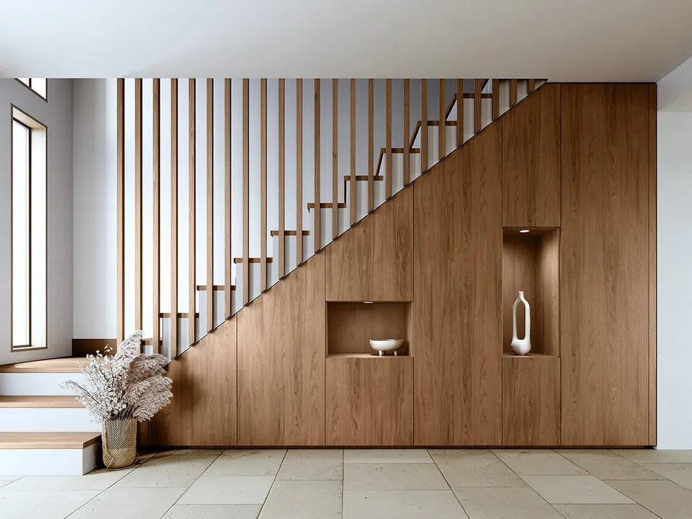 Sous-escalier sur mesure tiroirs sous-escalier — laqué mat, aménagé par Gitter à Hagondange (gammes Portéa)