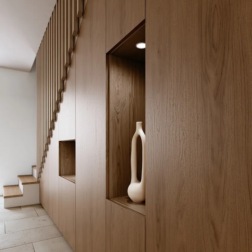 Sous-escalier sur mesure rangement sous-escalier — blanc satiné, aménagé par Gitter à Hagondange (gammes Portéa)