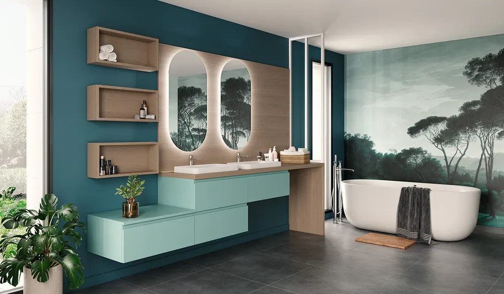 Salle de bains épurée avec meuble suspendu — modèle YOU aménagé et posé par Gitter à Hagondange