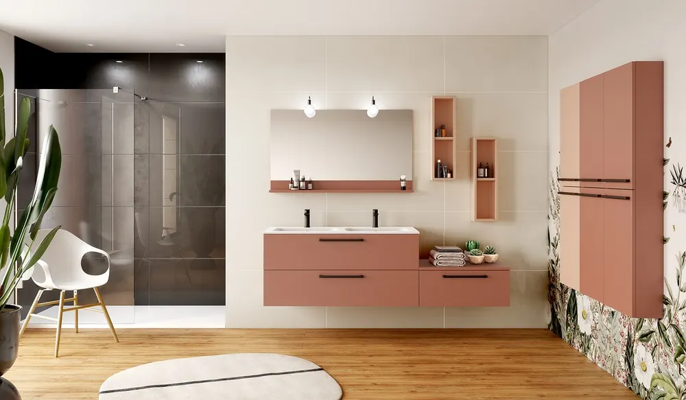Salle de bains naturelle avec meuble suspendu — modèle YOU aménagé et posé par Gitter à Hagondange