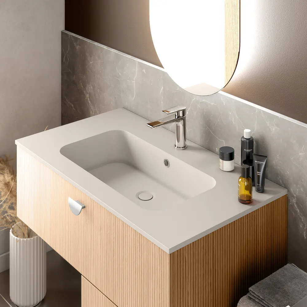 Salle de bains cosy avec double vasque — modèle YOU aménagé et posé par Gitter à Hagondange