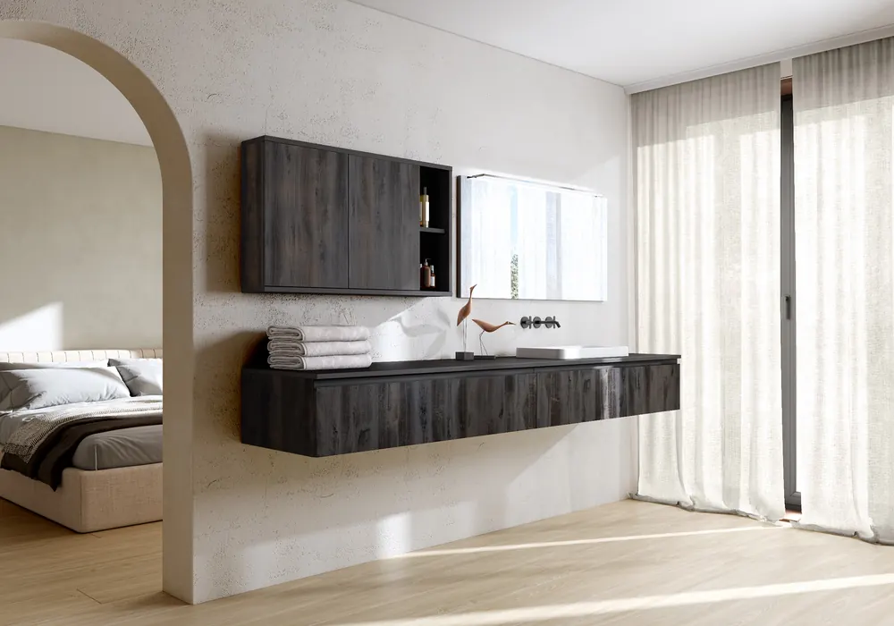 Salle de bains chaleureuse avec grande douche — modèle YOU aménagé et posé par Gitter à Hagondange